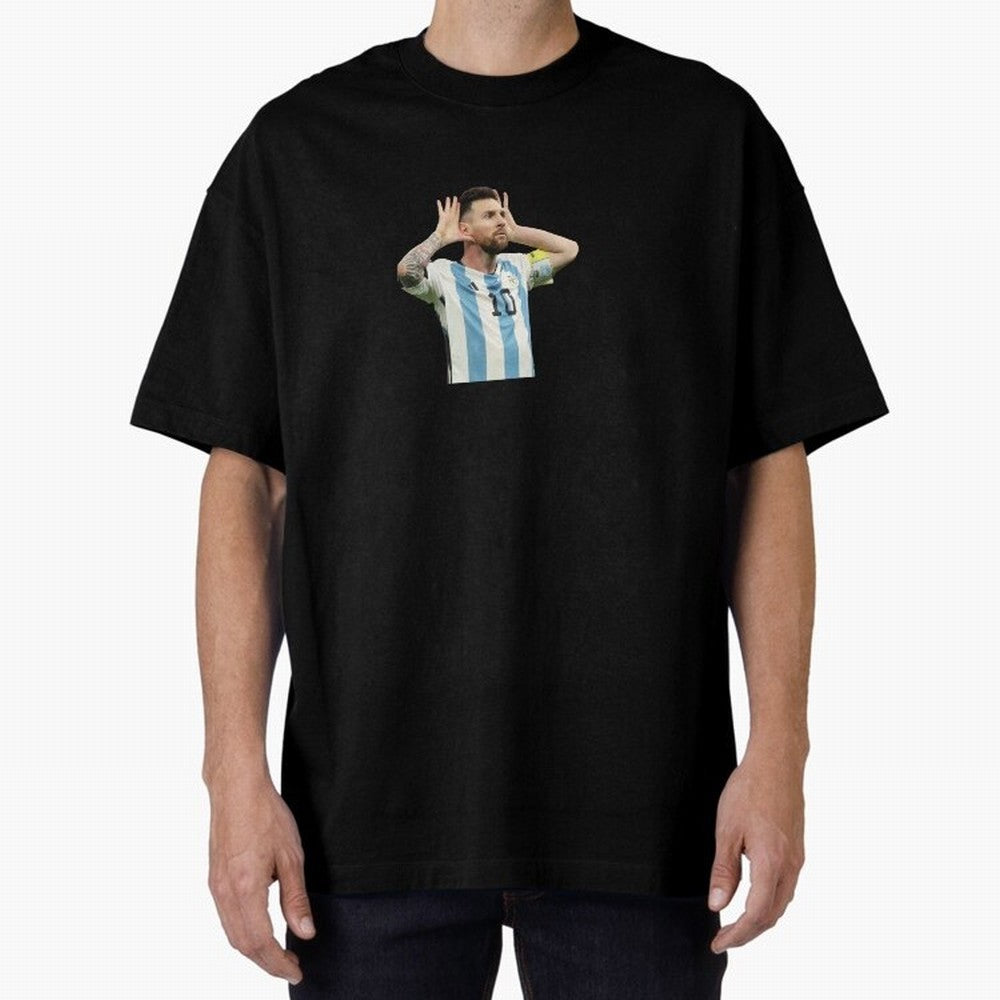 Lionel Messi Argentina Celebration Sticker Oversized T-Shirt Cheer through Every Moment of FIFA World Cup 2026 USA Canada Mexico for Fans of Messi, Neymar and Mbappe and Argentina, France and Brazil, Bringing Game Day Rituals, Football Legends,