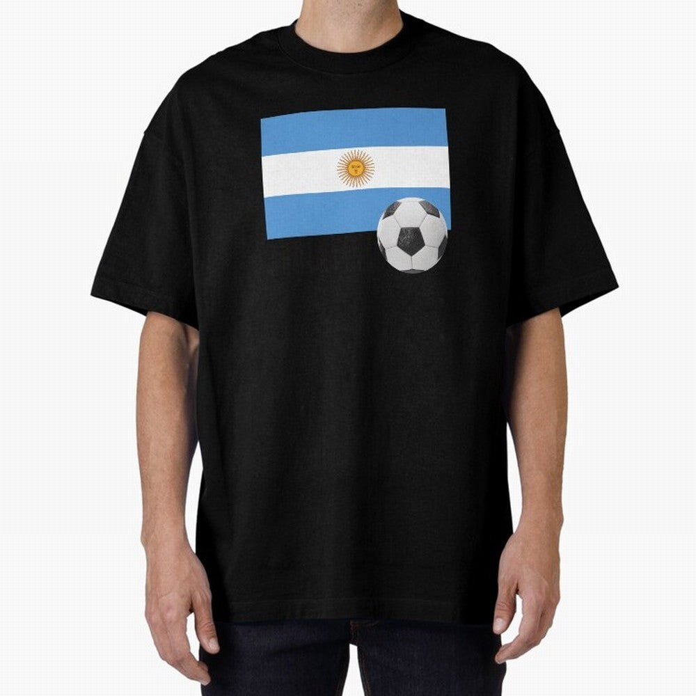 Flag of Argentina with a Football Oversized T-Shirt Stand with Global Football Passion for FIFA World Cup 2026 USA Canada Mexico, Centered on Haaland, England and Germany, Classic Soccer Heritage, Championship Pressure, Fan Loyalty and