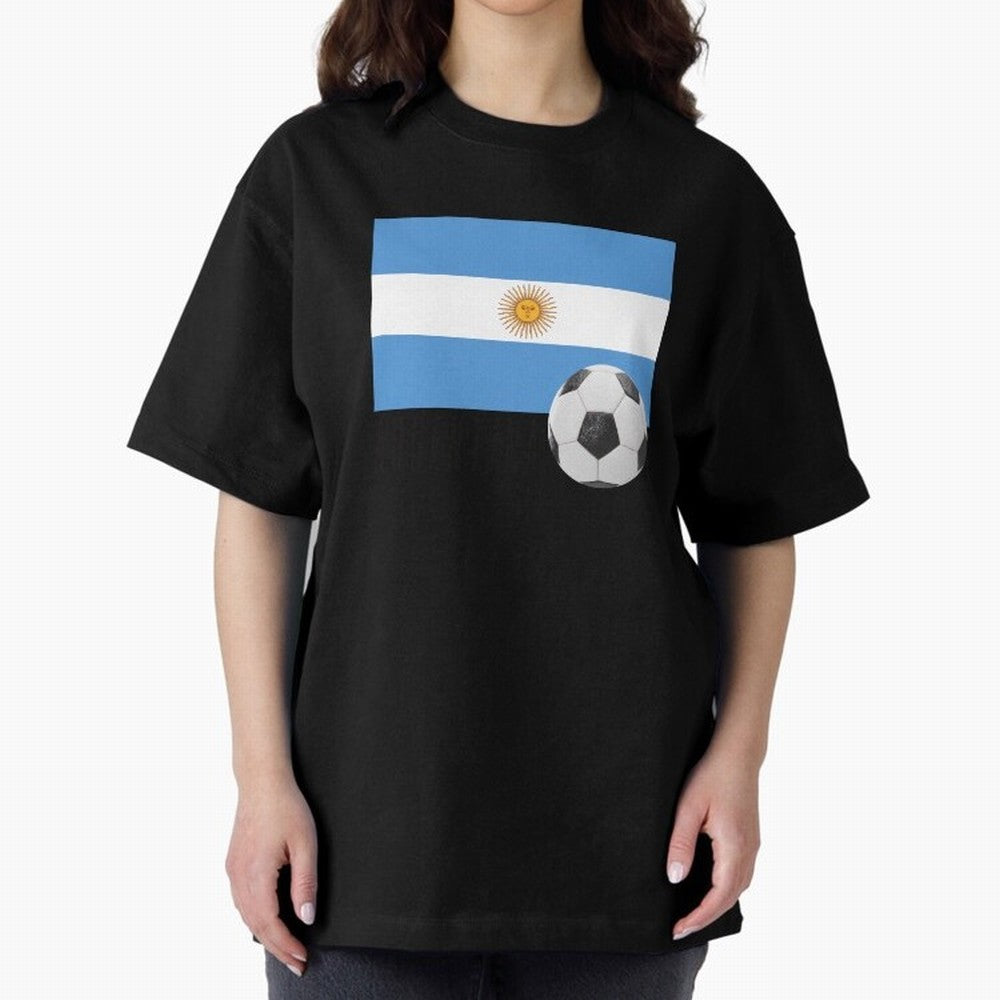 Flag of Argentina with a Football Oversized T-Shirt Stand with Global Football Passion for FIFA World Cup 2026 USA Canada Mexico, Centered on Haaland, England and Germany, Classic Soccer Heritage, Championship Pressure, Fan Loyalty and