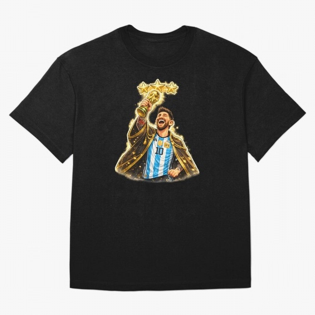 Messi King of Football World Champion ¨C Argentina 3 Stars Trophy Celebration Classic T-Shirt Join Match Day Hype around FIFA World Cup 2026 USA Canada Mexico, Cristiano Ronaldo, Haaland and CR7, England, Championship Spirit, Famous Goals, Roaring