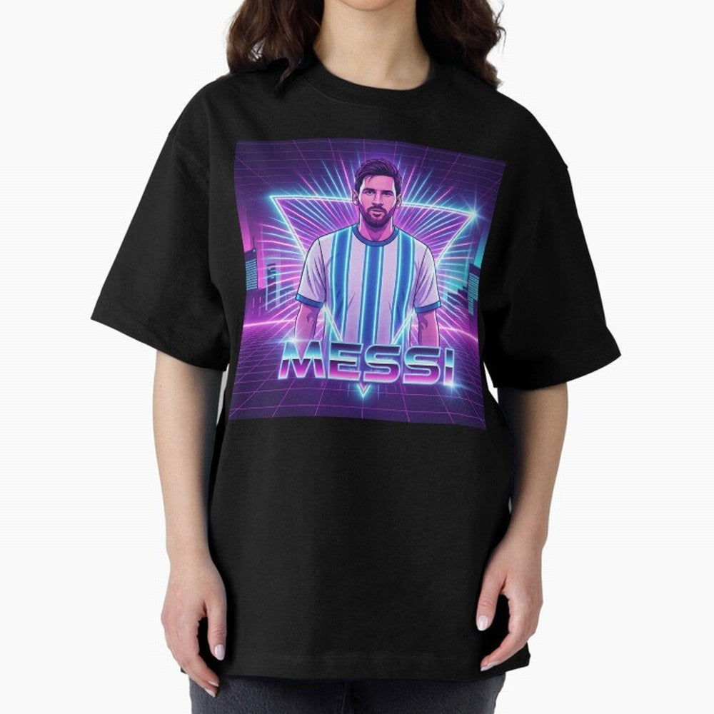 ?Argentina Football Legend Messi Cyberpunk Retro Futurist Design (Version 5) Classic T-Shirt Share the Excitement of FIFA World Cup 2026 for Fans of CR7 and Messi and France, Bringing Global Supporter Spirit, Legendary Goals, National Colors and