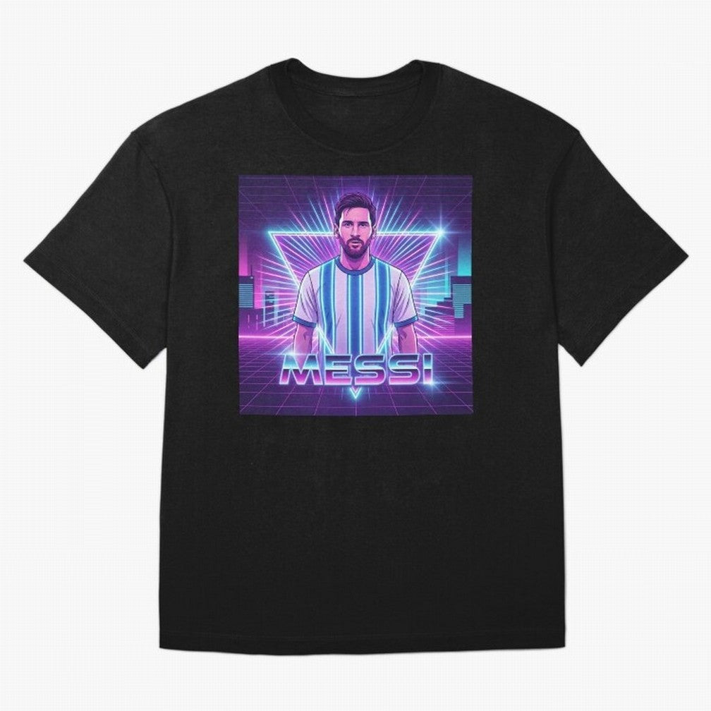 ?Argentina Football Legend Messi Cyberpunk Retro Futurist Design (Version 5) Classic T-Shirt Share the Excitement of FIFA World Cup 2026 for Fans of CR7 and Messi and France, Bringing Global Supporter Spirit, Legendary Goals, National Colors and