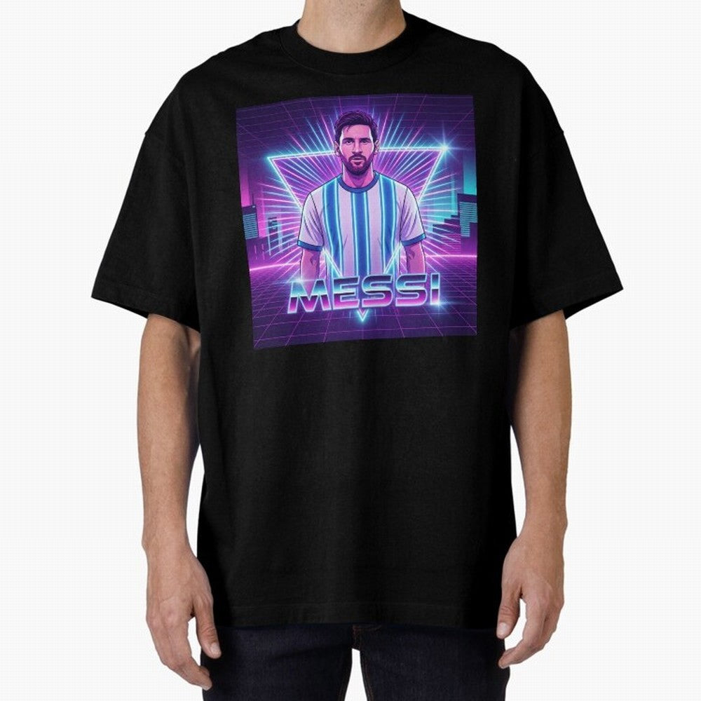 ?Argentina Football Legend Messi Cyberpunk Retro Futurist Design (Version 5) Classic T-Shirt Share the Excitement of FIFA World Cup 2026 for Fans of CR7 and Messi and France, Bringing Global Supporter Spirit, Legendary Goals, National Colors and