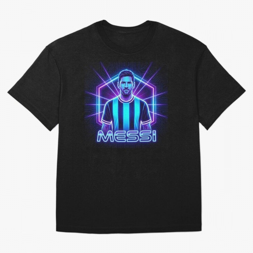 ?Argentina Football Legend Messi Cyberpunk Retro Futurist Design (Version 2) Classic T-Shirt Celebrate Golden Goal Energy in FIFA World Cup 2026 USA Canada Mexico for Fans of Haaland and Mbappe and Brazil, Portugal and Argentina, Bringing Sports