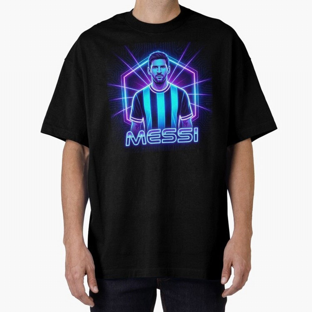 ?Argentina Football Legend Messi Cyberpunk Retro Futurist Design (Version 2) Classic T-Shirt Celebrate Golden Goal Energy in FIFA World Cup 2026 USA Canada Mexico for Fans of Haaland and Mbappe and Brazil, Portugal and Argentina, Bringing Sports