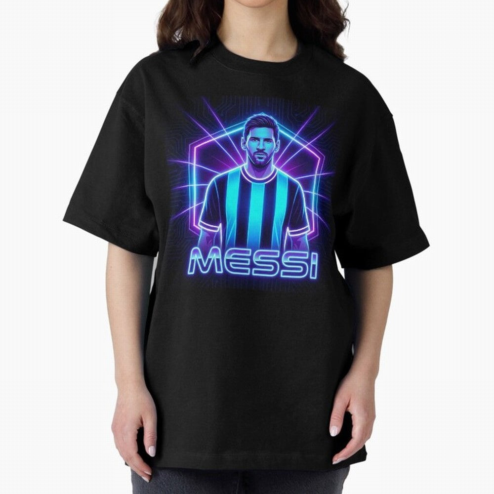 ?Argentina Football Legend Messi Cyberpunk Retro Futurist Design (Version 2) Classic T-Shirt Celebrate Golden Goal Energy in FIFA World Cup 2026 USA Canada Mexico for Fans of Haaland and Mbappe and Brazil, Portugal and Argentina, Bringing Sports