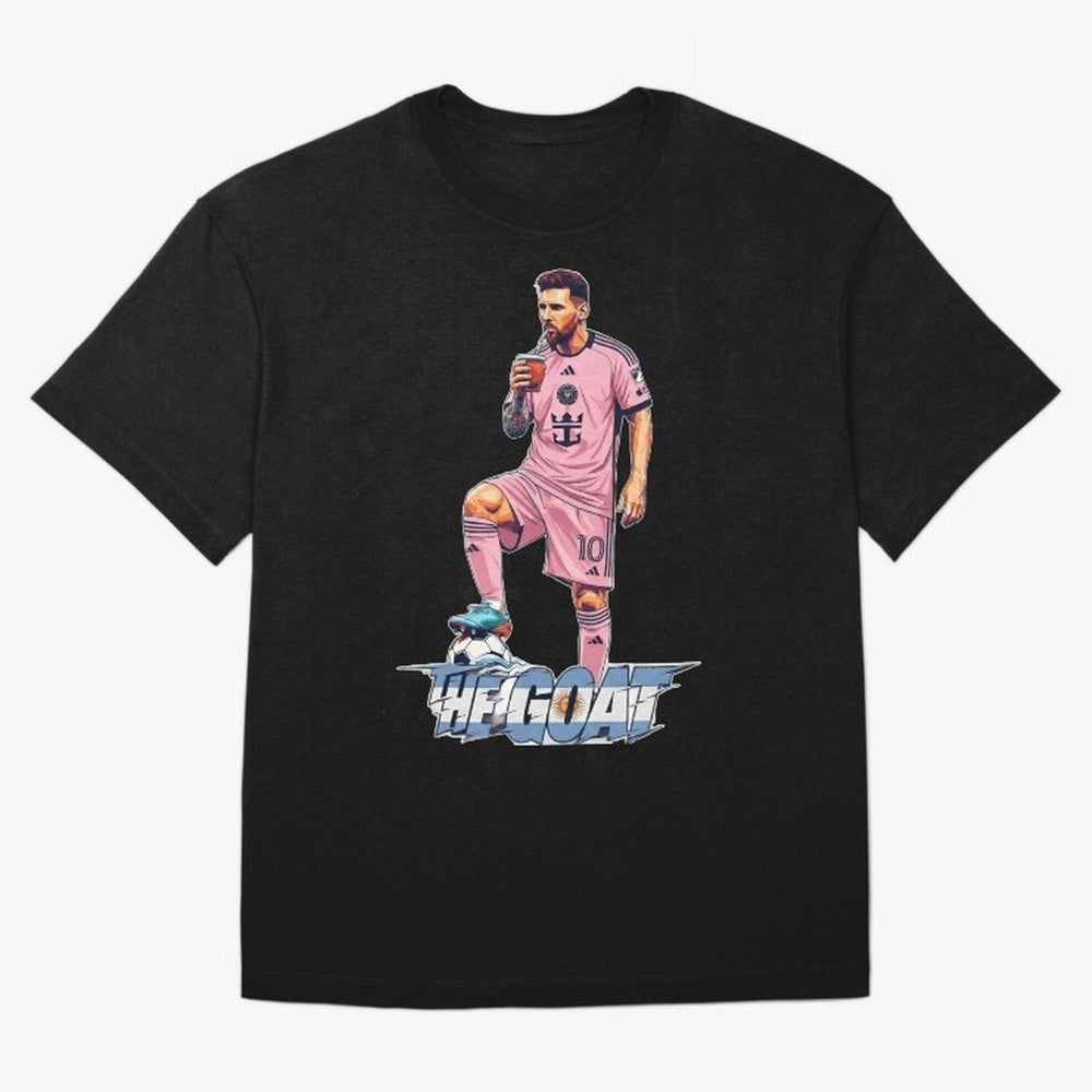 Messi Illustrated Style Drinking Mate ¨C Design by The Goat - Inter Miami Classic T-Shirt Celebrate Football Heritage in FIFA World Cup 2026 Filled with Cristiano Ronaldo, Haaland and CR7, France Energy, Fan Favorite Moments, National Team Passion,
