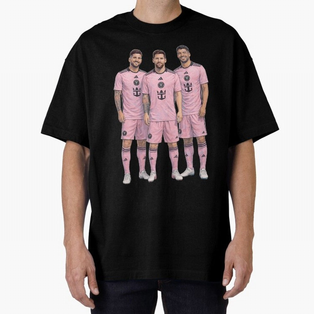 Messi, De Paul and Suarez Inter Miami artistic style ¨C MLS Soccer Oversized T-Shirt Celebrate Fan Favorites in FIFA World Cup 2026 Capturing Mbappe, Argentina Energy, Champion Mindset, Group Stage Buzz, Knockout Tension and Passionate Fan Culture;