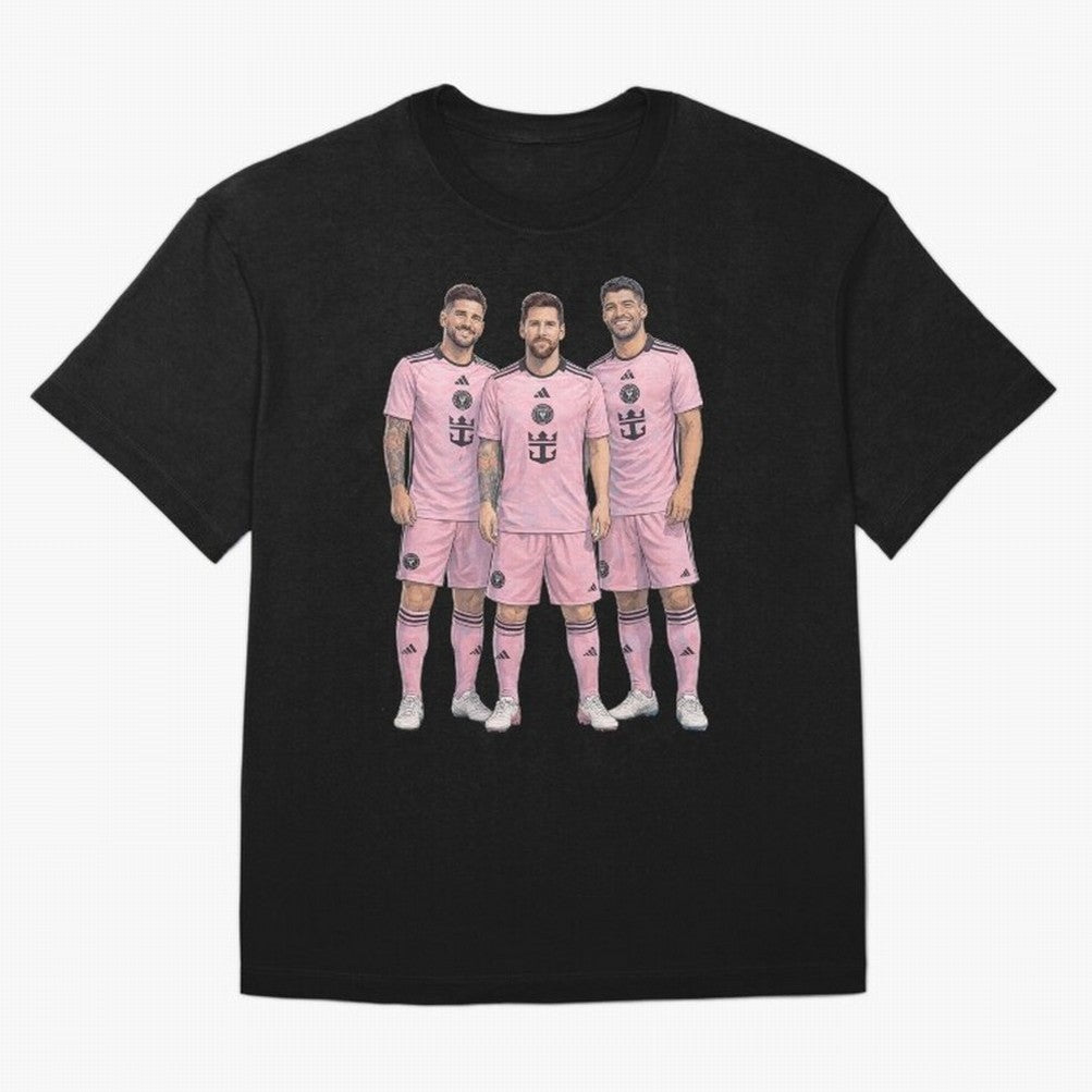 Messi, De Paul and Suarez Inter Miami artistic style ¨C MLS Soccer Oversized T-Shirt Celebrate Fan Favorites in FIFA World Cup 2026 Capturing Mbappe, Argentina Energy, Champion Mindset, Group Stage Buzz, Knockout Tension and Passionate Fan Culture;