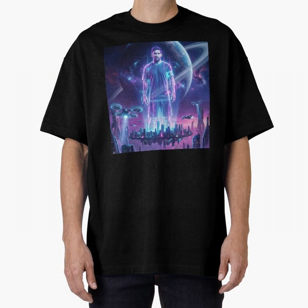 Lionel Messi (GOAT) Hologram in Futuristic Cyberpunk City (Version 3) Classic T-Shirt Celebrate Rivalries and Pride in FIFA World Cup 2026 USA Canada Mexico Spirit, Featuring Brazil, CR7, Fan Favorite Moments, National Team Passion, Big Match Drama