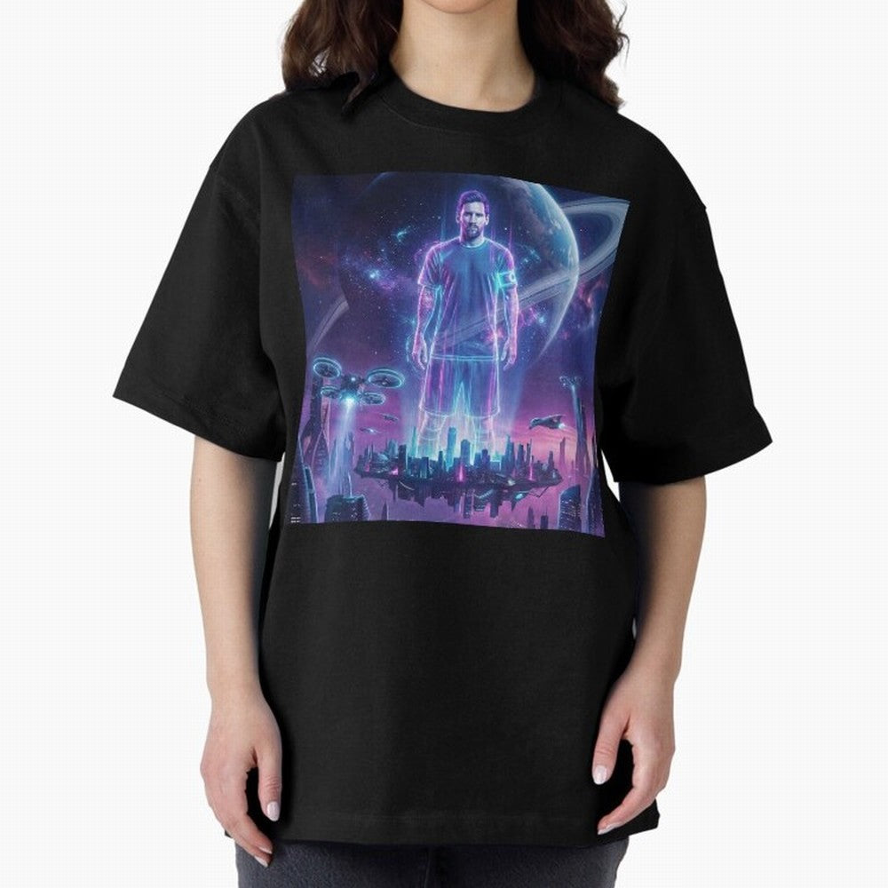 Lionel Messi (GOAT) Hologram in Futuristic Cyberpunk City (Version 3) Classic T-Shirt Celebrate Rivalries and Pride in FIFA World Cup 2026 USA Canada Mexico Spirit, Featuring Brazil, CR7, Fan Favorite Moments, National Team Passion, Big Match Drama