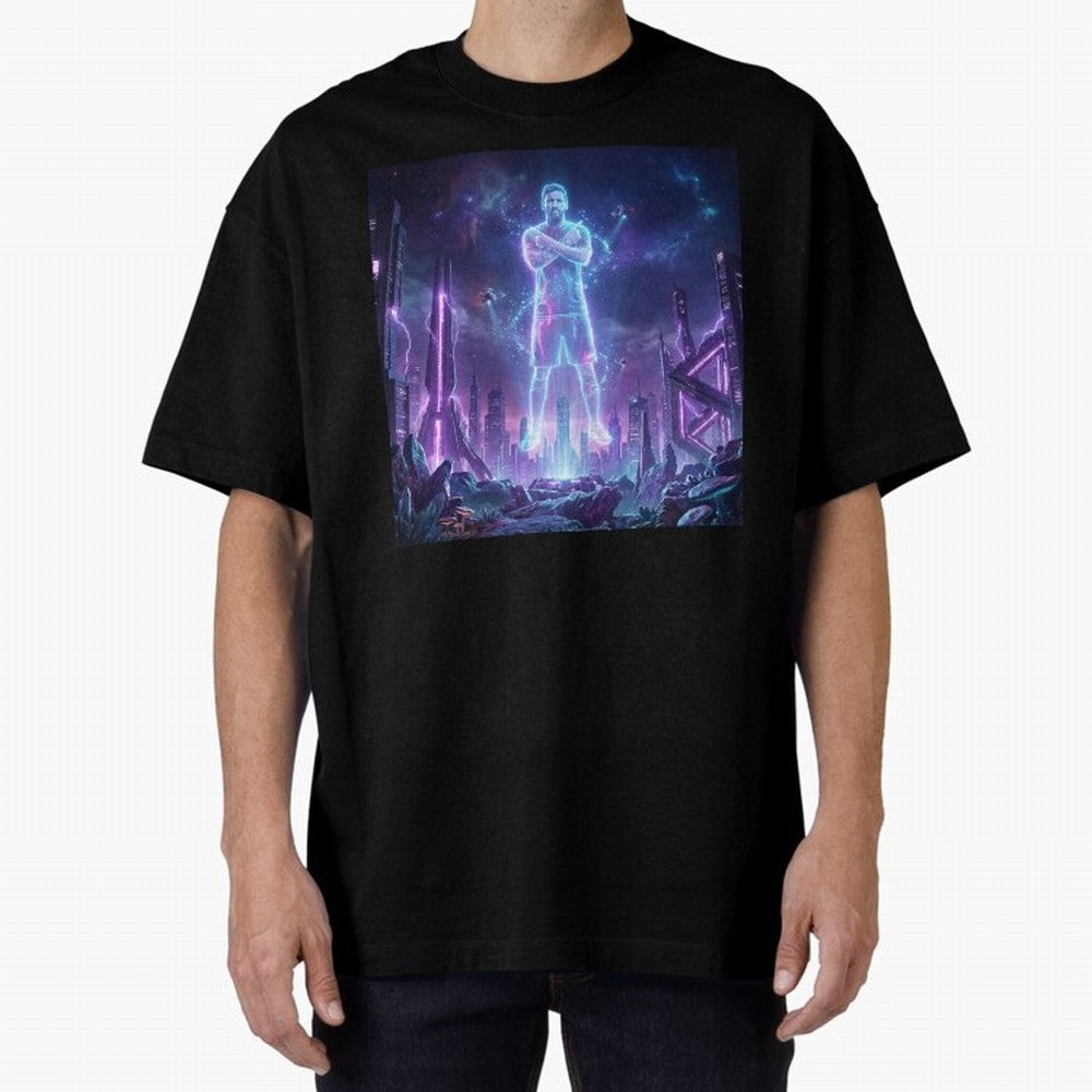 Lionel Messi (GOAT) Hologram in Futuristic Cyberpunk City Classic T-Shirt Honor the Beautiful Game during FIFA World Cup 2026 USA Canada Mexico for Fans of Mbappe and Neymar and Spain, Bringing Match Day Excitement, Supporter Culture, Golden Goals