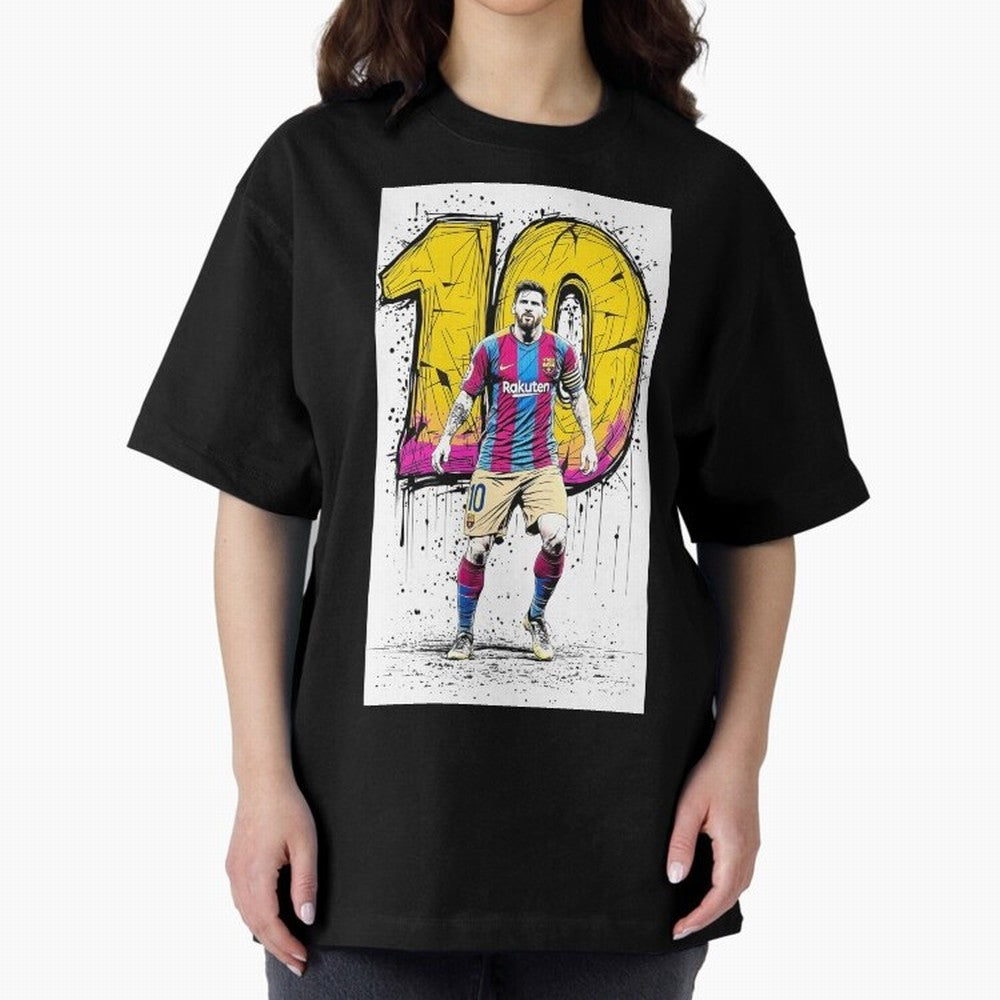 Lionel Messi Barcelona 10 Fan Art Oversized T-Shirt Celebrate Golden Goal Energy in FIFA World Cup 2026 for Fans of Messi, CR7 and Mbappe and Spain and Netherlands, Bringing Match Day Excitement, Supporter Culture, Golden Goals and Global Football