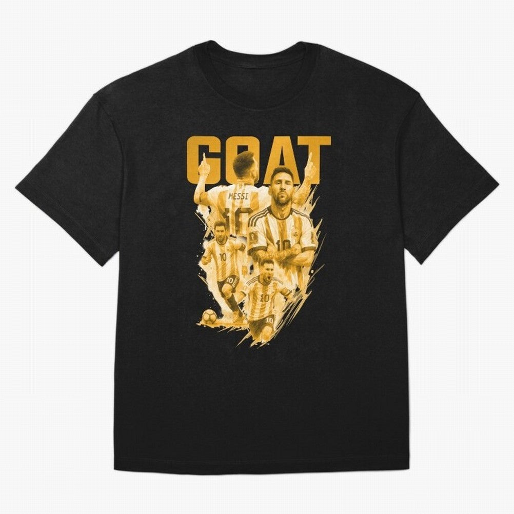 GOLD GOAT Lionel Messi watercolor illustration Oversized T-Shirt Bring a Champion Mindset to Global Football Passion for FIFA World Cup 2026 USA Canada Mexico, Inspired by CR7, England and Germany, Championship Spirit, Famous Goals, Roaring Crowds