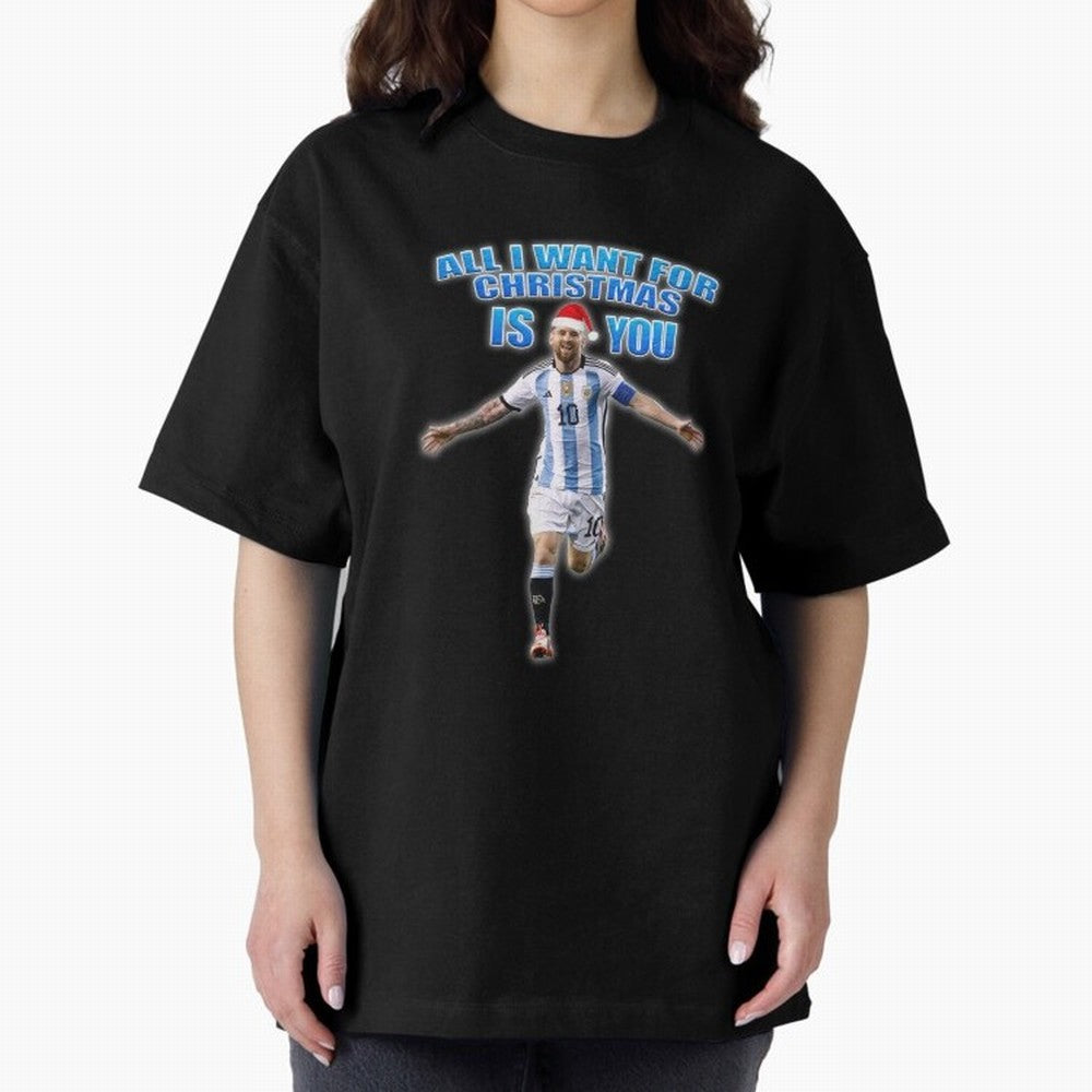 Lionel Messi Christmas Santa Claus Football Gift Oversized T-Shirt Celebrate National Team Dreams in Match Day Hype around FIFA World Cup 2026, Messi and Cristiano Ronaldo, Argentina and Brazil, Game Day Rituals, Football Legends, Country Pride and