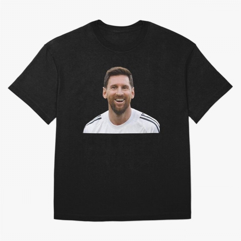 Lionel Messi smiling Oversized T-Shirt Capture Stadium Memories from the FIFA World Cup 2026 Journey through Messi and Cristiano Ronaldo Highlights, Portugal, Spain and Germany Pride, Soccer Culture, Superstar Moments, National Team Dreams and