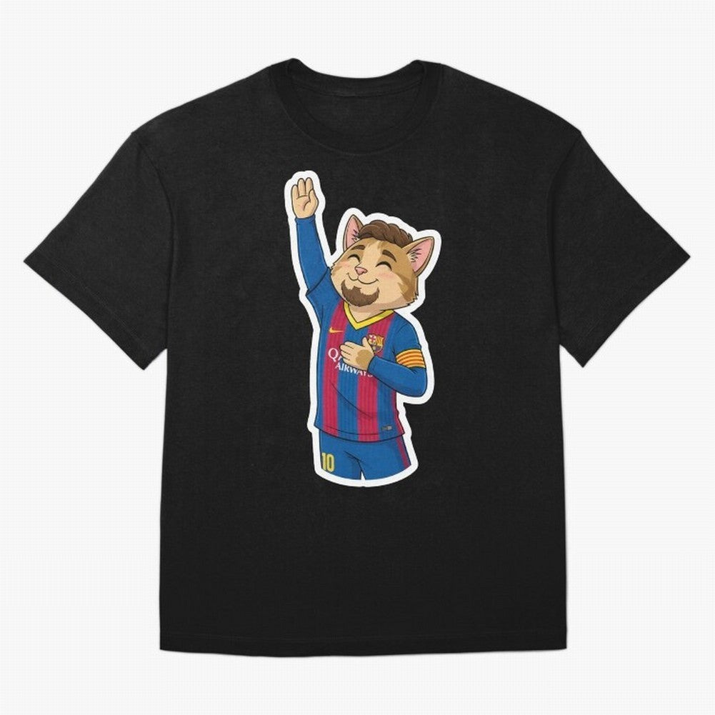 Fcb - Fc Barcelona | Cute Cat Messi with Jersey Barcelona Oversized T-Shirt Celebrate the Magic of FIFA World Cup 2026 with Mbappe and Neymar, France and Portugal Energy, Stadium Memories, Football Loyalty, International Chants and Championship