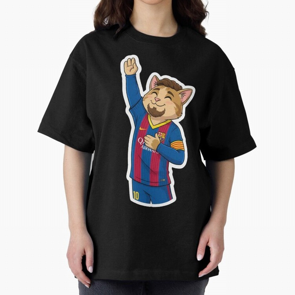 Fcb - Fc Barcelona | Cute Cat Messi with Jersey Barcelona Oversized T-Shirt Celebrate the Magic of FIFA World Cup 2026 with Mbappe and Neymar, France and Portugal Energy, Stadium Memories, Football Loyalty, International Chants and Championship