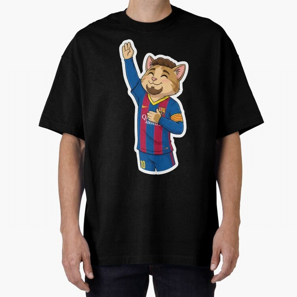 Fcb - Fc Barcelona | Cute Cat Messi with Jersey Barcelona Oversized T-Shirt Celebrate the Magic of FIFA World Cup 2026 with Mbappe and Neymar, France and Portugal Energy, Stadium Memories, Football Loyalty, International Chants and Championship
