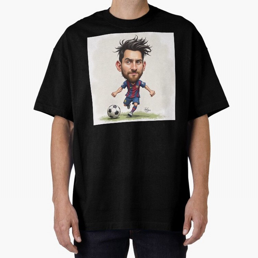 The Little Magician ¨C Caricature of Lionel Messi Oversized T-Shirt Turn Every Weekend Toward Match Day Hype around FIFA World Cup 2026, CR7 and Messi, Spain, Supporter Pride, Iconic Celebrations, Legendary Names and Global Match Day Energy;