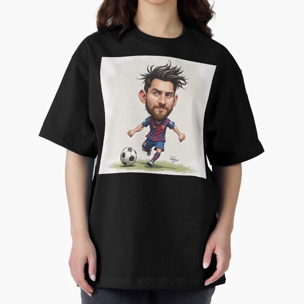 The Little Magician ¨C Caricature of Lionel Messi Oversized T-Shirt Turn Every Weekend Toward Match Day Hype around FIFA World Cup 2026, CR7 and Messi, Spain, Supporter Pride, Iconic Celebrations, Legendary Names and Global Match Day Energy;