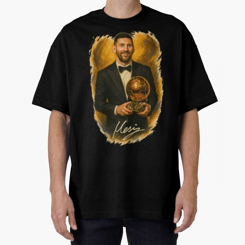 Lionel Messi Ballon d'Or Portrait ¨C Football Legend in Tuxedo Holding Trophy Classic T-Shirt Bring Retro Soccer Energy to Global Football Passion for FIFA World Cup 2026, Made for Haaland and Mbappe, France, Sports Nostalgia, International
