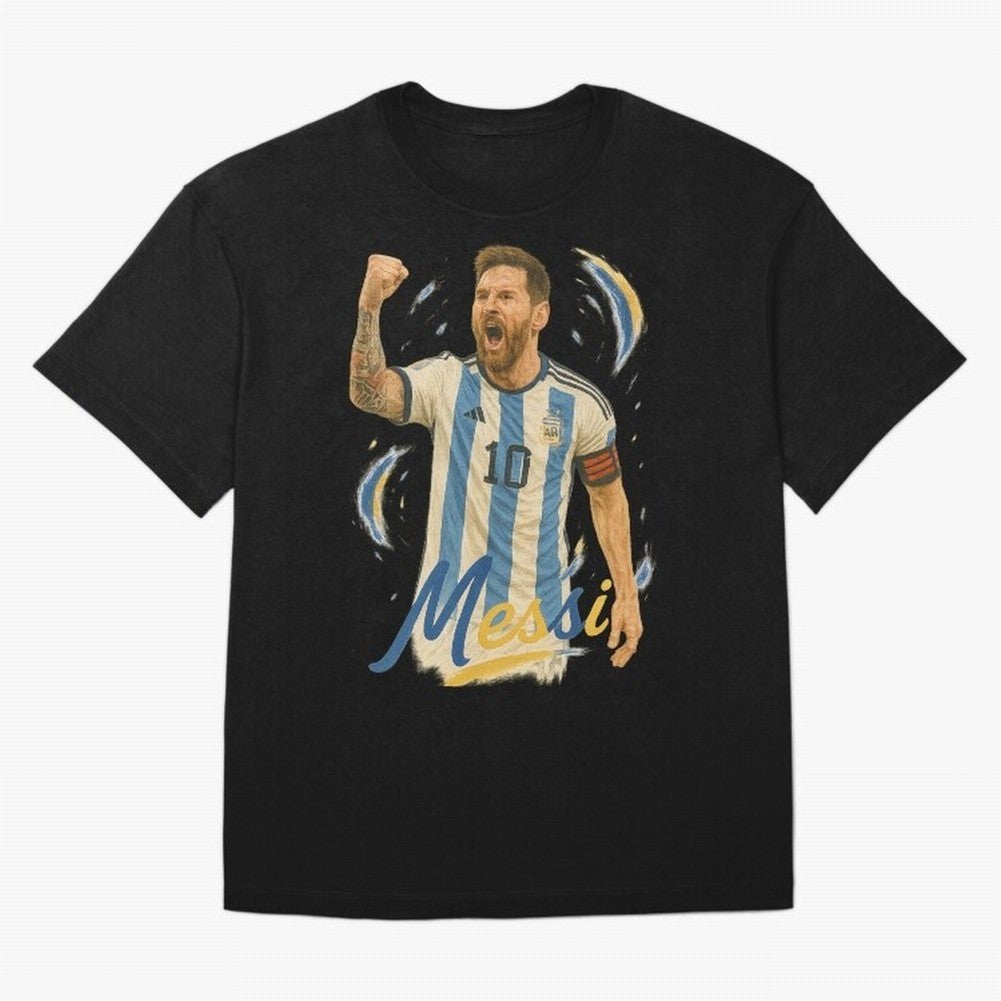 Lionel Messi Argentina Art ¨C Iconic World Cup Champion Tribute Design	 Oversized T-Shirt Upgrade FIFA World Cup 2026 USA Canada Mexico Centered on Messi, CR7 and Mbappe, Spain Energy, Retro Football Energy, Iconic Rivalries, Trophy Chase Drama and