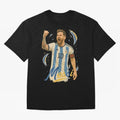 Lionel Messi Argentina Art ¨C Iconic World Cup Champion Tribute Design	 Oversized T-Shirt Upgrade FIFA World Cup 2026 USA Canada Mexico Centered on Messi, CR7 and Mbappe, Spain Energy, Retro Football Energy, Iconic Rivalries, Trophy Chase Drama and