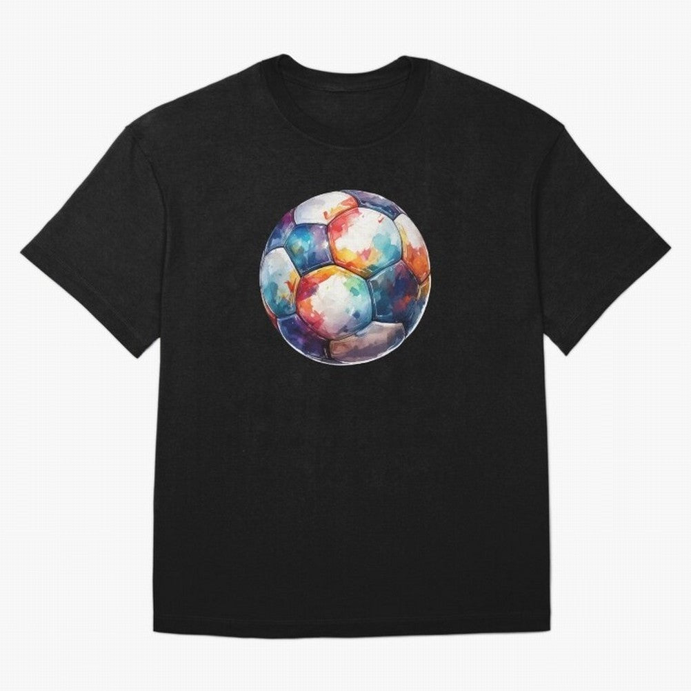 Football Soccer Ball Watercolor Illustration Drawing (Black BG) Oversized T-Shirt Turn Up for FIFA World Cup 2026 Group Stage Capturing Neymar, Spain and Netherlands Energy, Soccer Culture, Superstar Moments, National Team Dreams and Competitive