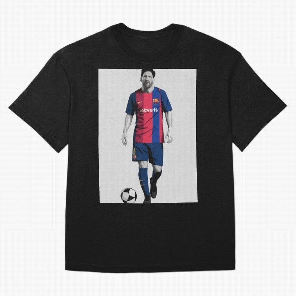 Lionel Messi Barcelona Illustration ¨C Iconic Football Artwork Classic T-Shirt Feel the Trophy Chase of Global Football Passion for FIFA World Cup 2026 Group Stage, Inspired by CR7, England and Germany, Vintage Soccer Flavor, Modern Football Stars,