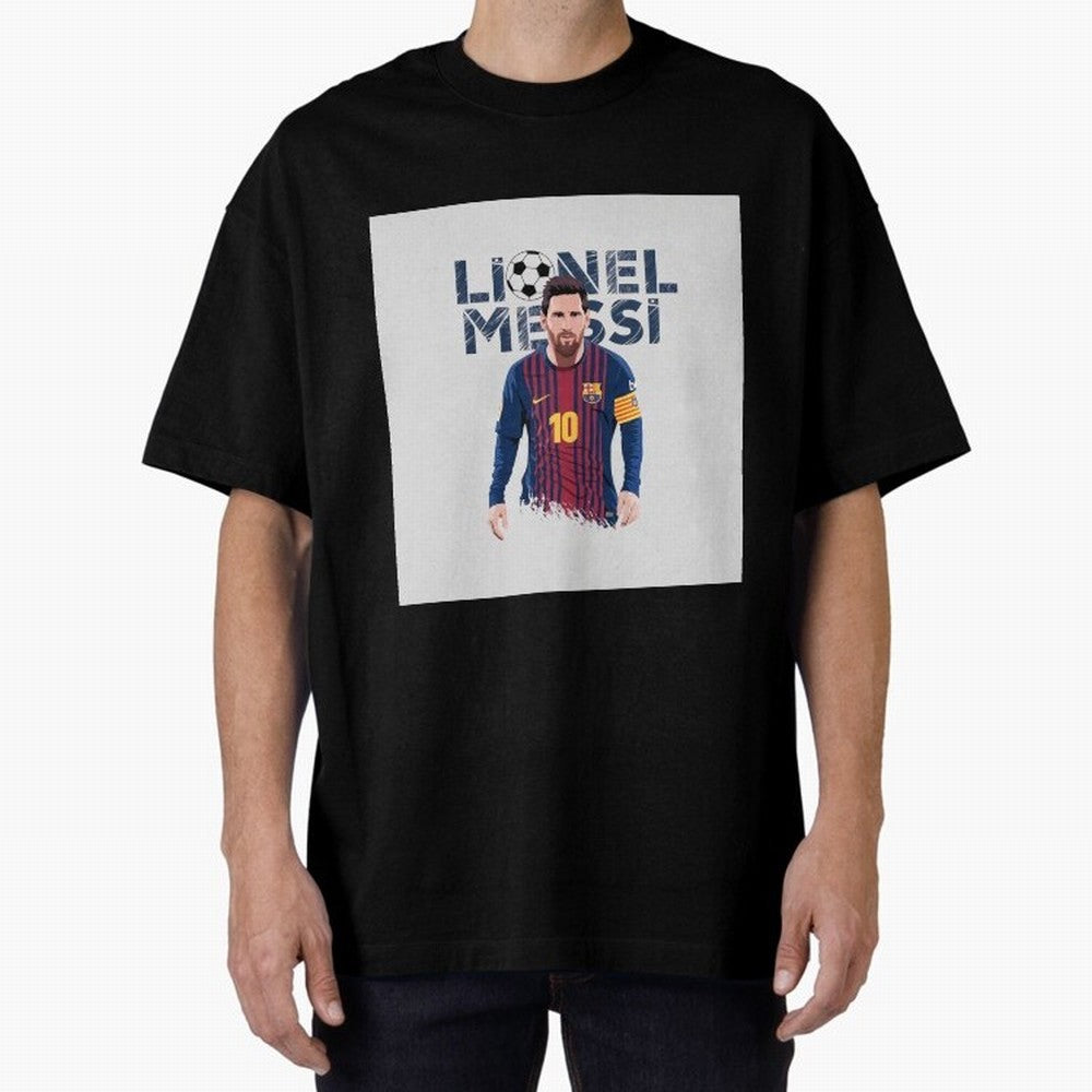 Stylized Lionel Messi Barcelona Illustration ¨C Iconic Football Artwork Oversized T-Shirt Represent the Passion of FIFA World Cup 2026 Group Stage with Messi, Neymar and Mbappe, Spain Energy, Match Day Excitement, Supporter Culture, Golden Goals
