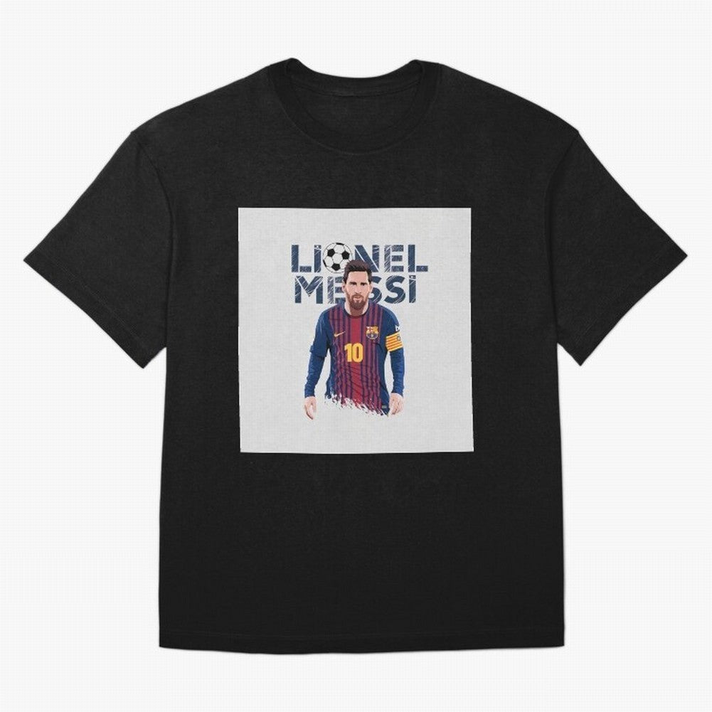 Stylized Lionel Messi Barcelona Illustration ¨C Iconic Football Artwork Oversized T-Shirt Represent the Passion of FIFA World Cup 2026 Group Stage with Messi, Neymar and Mbappe, Spain Energy, Match Day Excitement, Supporter Culture, Golden Goals