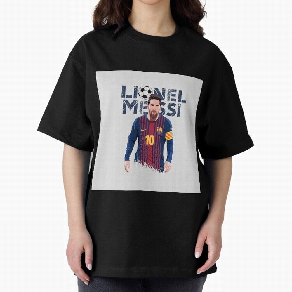 Stylized Lionel Messi Barcelona Illustration ¨C Iconic Football Artwork Oversized T-Shirt Represent the Passion of FIFA World Cup 2026 Group Stage with Messi, Neymar and Mbappe, Spain Energy, Match Day Excitement, Supporter Culture, Golden Goals