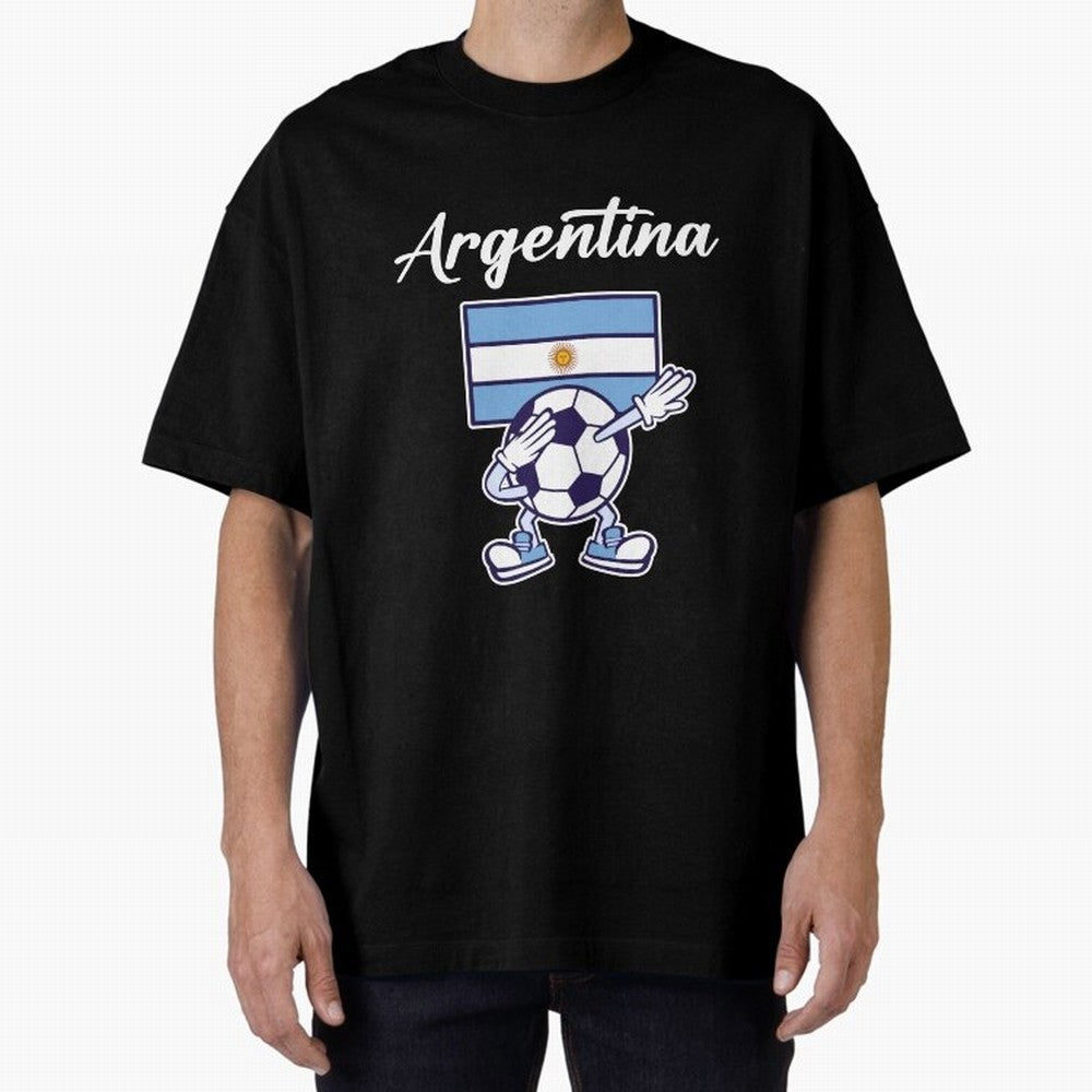 ARGENTINA - Dabbing Football Soccer Ball - ARGENTINA Oversized T-Shirt Represent the Passion of Global Football Passion for FIFA World Cup 2026, Inspired by Neymar, Haaland and Cristiano Ronaldo, France and Portugal, Championship Spirit, Famous