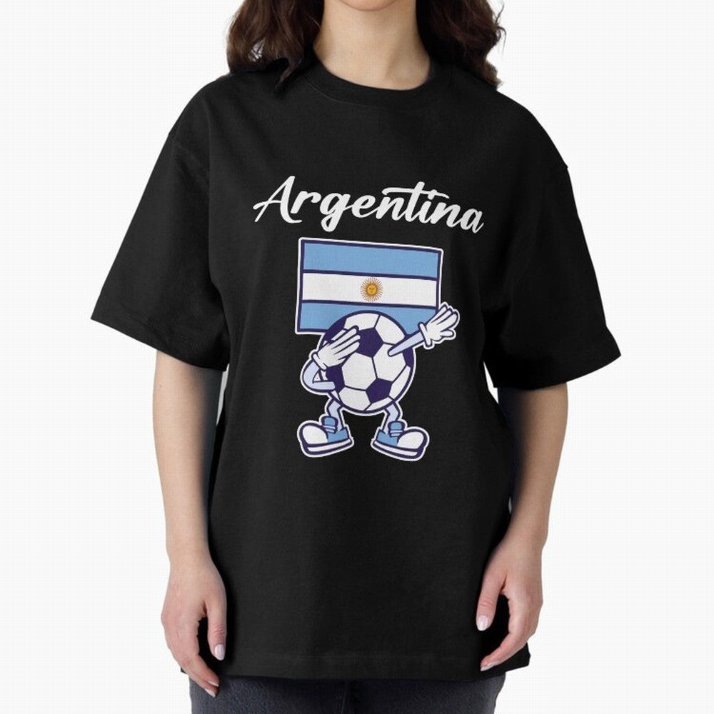 ARGENTINA - Dabbing Football Soccer Ball - ARGENTINA Oversized T-Shirt Represent the Passion of Global Football Passion for FIFA World Cup 2026, Inspired by Neymar, Haaland and Cristiano Ronaldo, France and Portugal, Championship Spirit, Famous