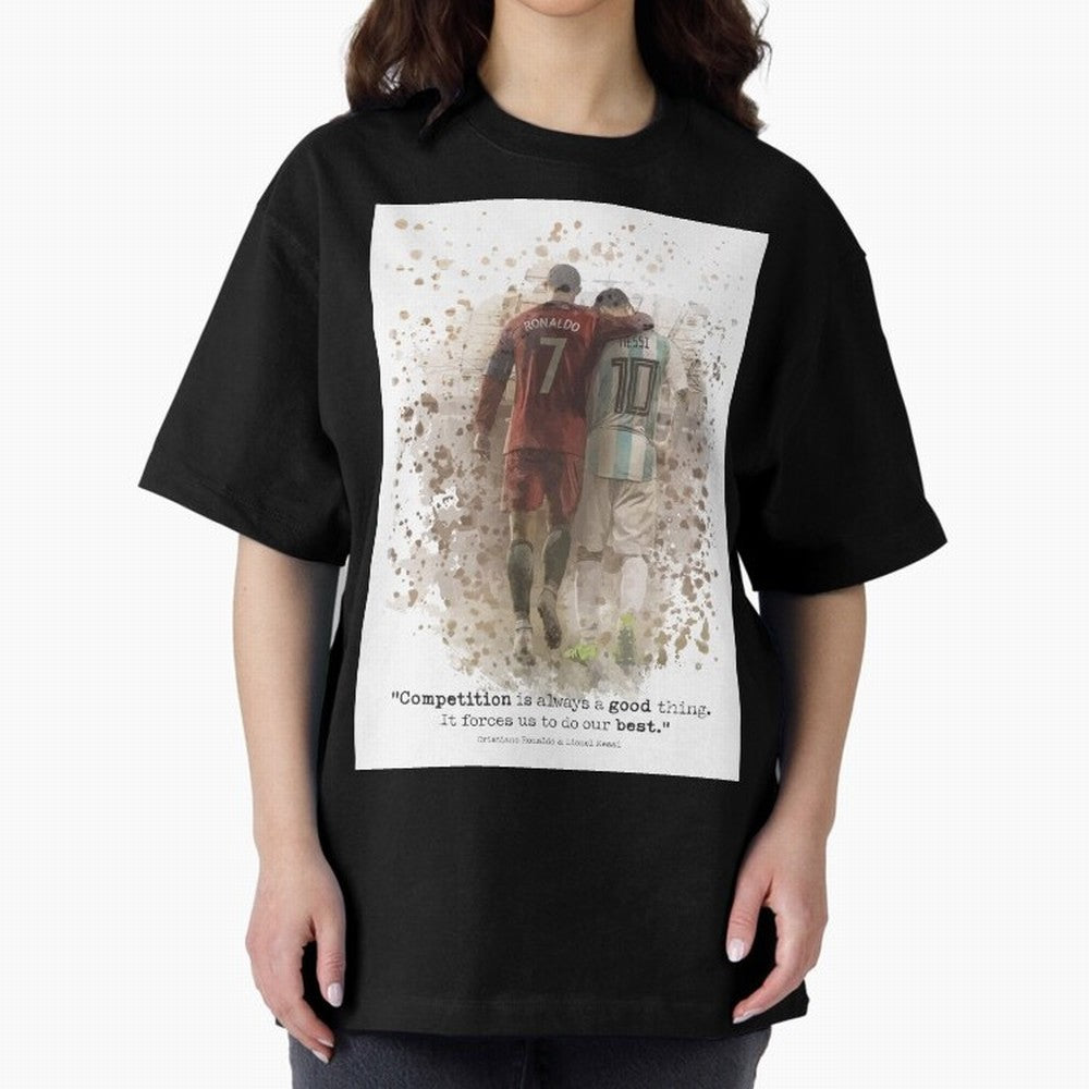 Cristiano Ronaldo Messi Soccer Quote Poster Oversized T-Shirt Celebrate the Stars of the FIFA World Cup 2026 Group Stage Journey through Neymar Highlights, France Pride, Football Festival Excitement, Trophy Ambitions, Country Rivalries and Star