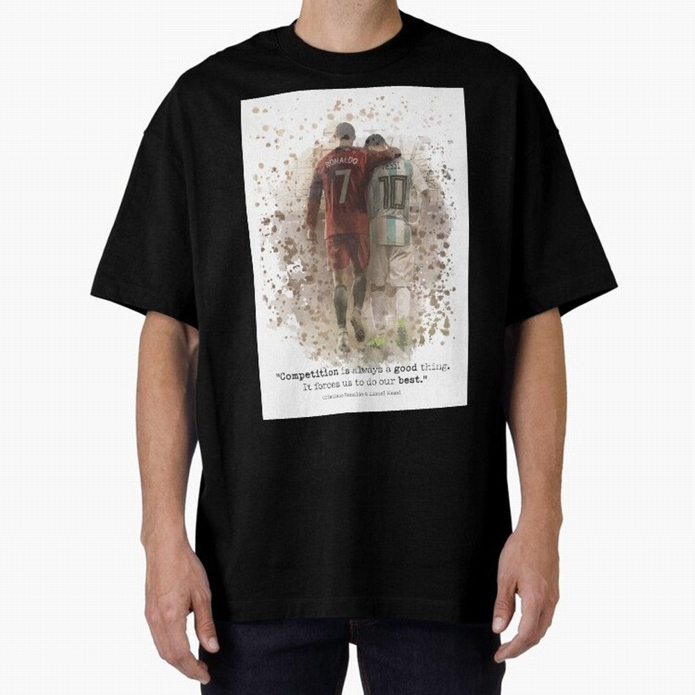 Cristiano Ronaldo Messi Soccer Quote Poster Oversized T-Shirt Celebrate the Stars of the FIFA World Cup 2026 Group Stage Journey through Neymar Highlights, France Pride, Football Festival Excitement, Trophy Ambitions, Country Rivalries and Star