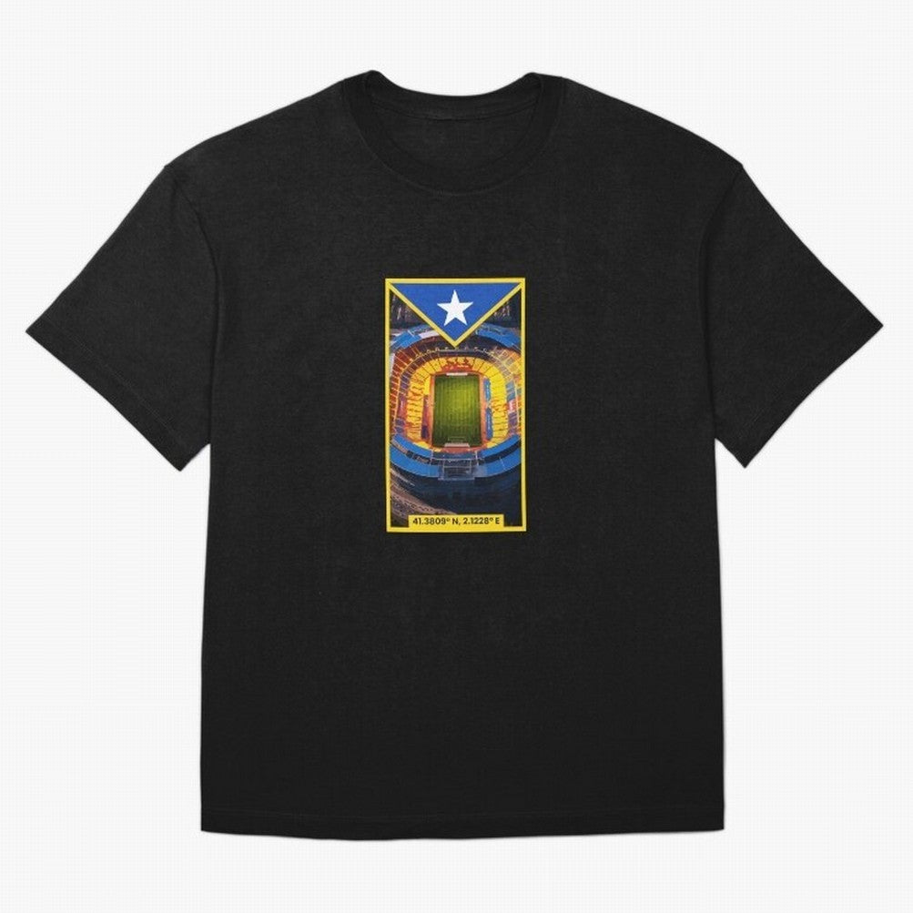 Barcelona Stadium Coordinates Graphic Essential T-Shirt Celebrate Soccer Greatness during Match Day Hype around FIFA World Cup 2026, Cristiano Ronaldo, France and Portugal, Champion Mindset, Group Stage Buzz, Knockout Tension and Passionate Fan