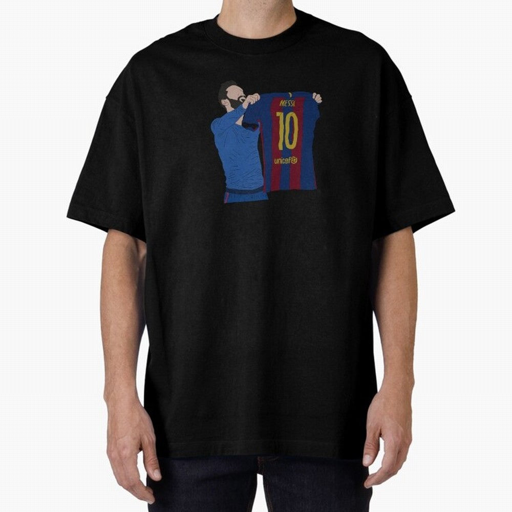 Lionel Messi | Barcelona legend Oversized T-Shirt Honor Football Greatness during Match Day Hype around FIFA World Cup 2026 USA Canada Mexico, Mbappe, England, Global Supporter Spirit, Legendary Goals, National Colors and Tournament Celebration;