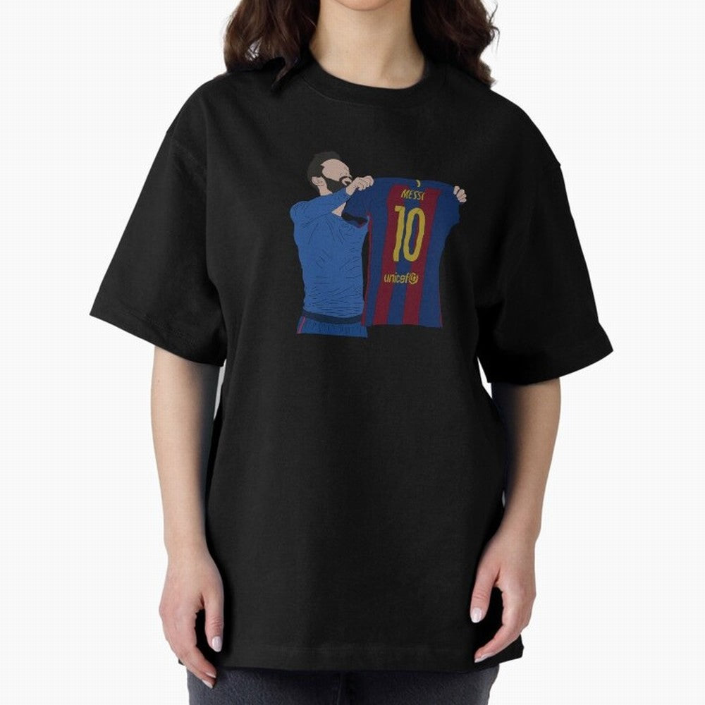 Lionel Messi | Barcelona legend Oversized T-Shirt Honor Football Greatness during Match Day Hype around FIFA World Cup 2026 USA Canada Mexico, Mbappe, England, Global Supporter Spirit, Legendary Goals, National Colors and Tournament Celebration;