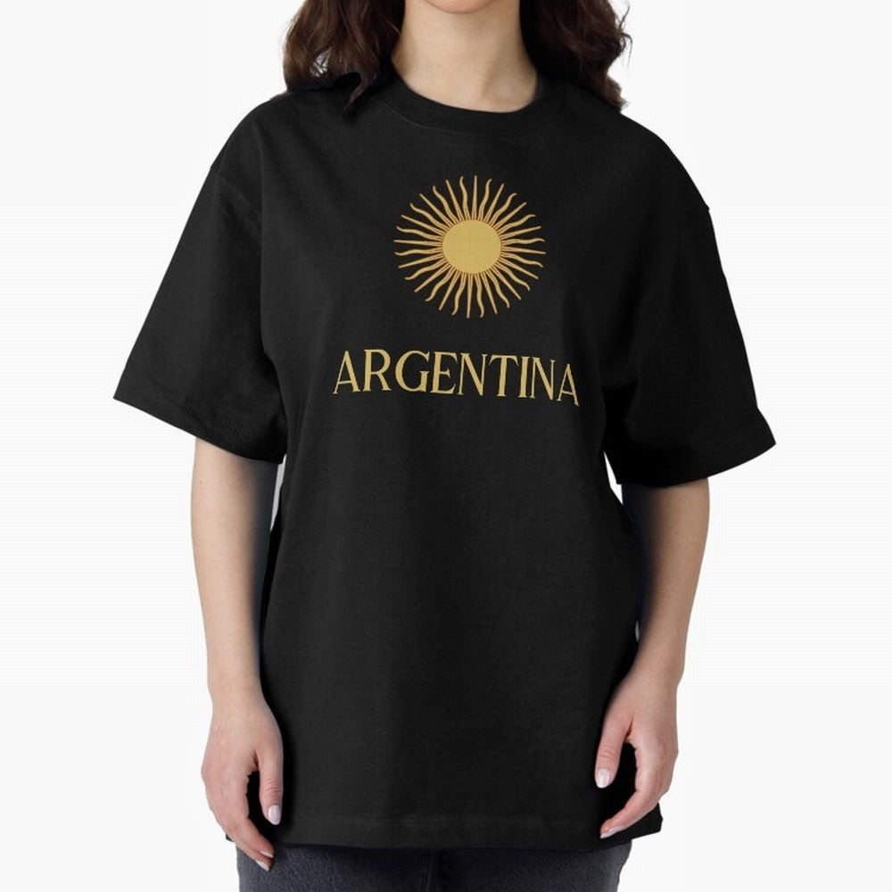 Argentina Gold Oversized T-Shirt Follow the Road to FIFA World Cup 2026 USA Canada Mexico Highlighting Cristiano Ronaldo, Spain Energy, Match Day Excitement, Supporter Culture, Golden Goals and Global Football Passion; Perfect for Fans, Collectors,