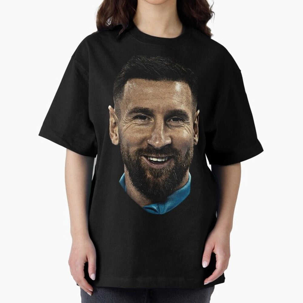 Messi Iconic Smile - Streetwear Style Portrait Premium T-Shirt Stand Out with Spirit from FIFA World Cup 2026 for Fans of Haaland and Argentina and Brazil, Bringing Football Passion, Legendary Performances, Festival Vibes and Supporter Community;