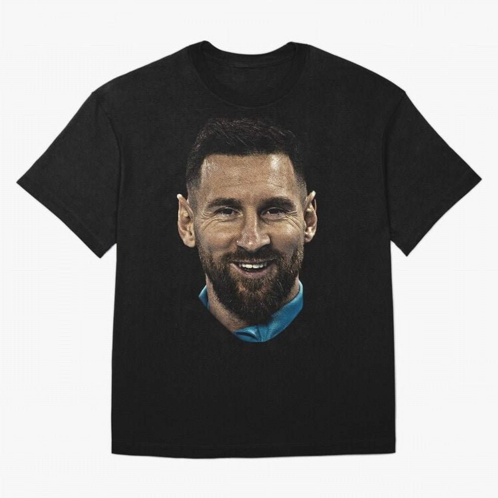 Messi Iconic Smile - Streetwear Style Portrait Premium T-Shirt Stand Out with Spirit from FIFA World Cup 2026 for Fans of Haaland and Argentina and Brazil, Bringing Football Passion, Legendary Performances, Festival Vibes and Supporter Community;