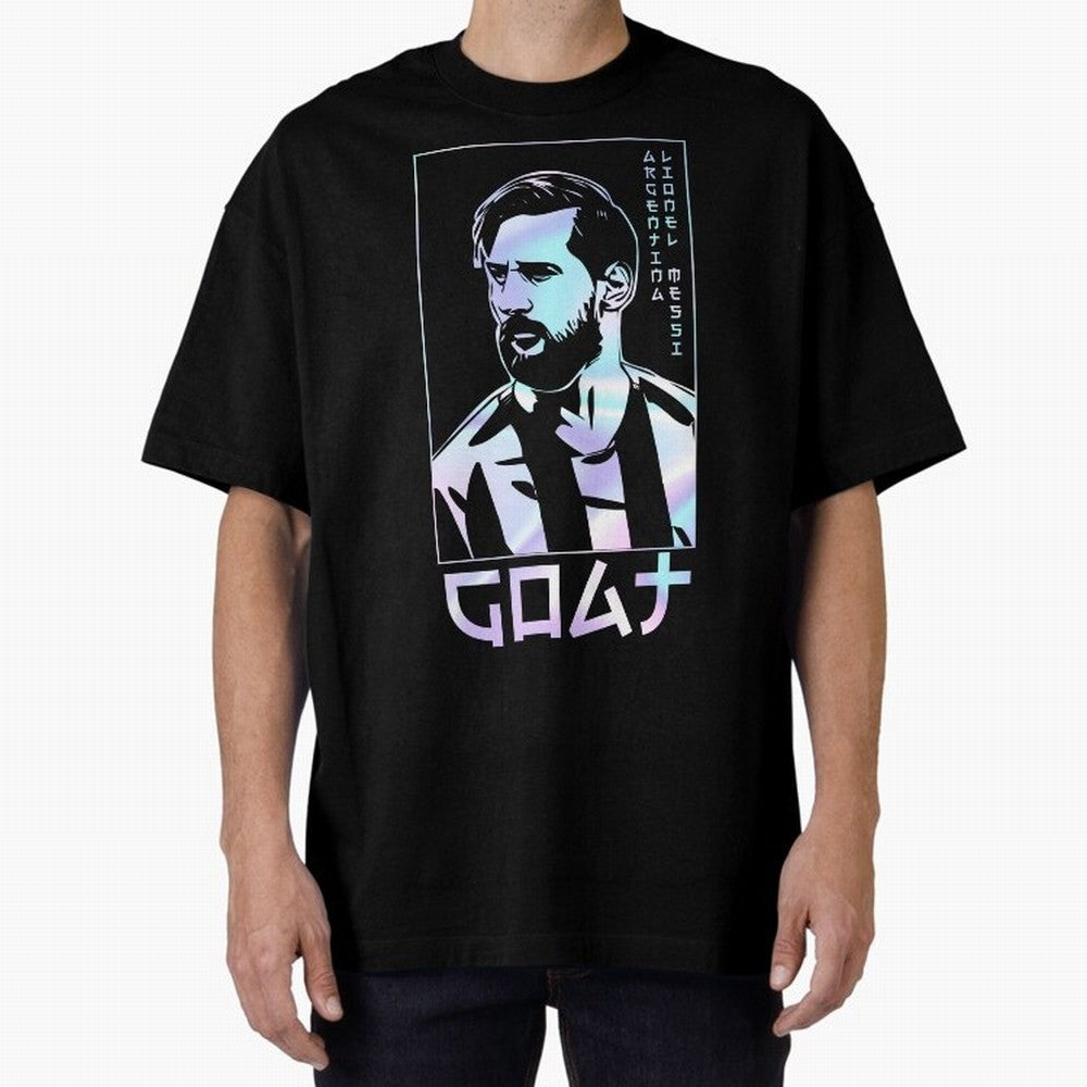 Lionel Messi Holographic Style Portrait art illustration Premium T-Shirt Relive the Noise and Pride of Global Football Passion for FIFA World Cup 2026 Group Stage, Driven by Haaland and Mbappe, Argentina and Brazil, Match Day Excitement, Supporter