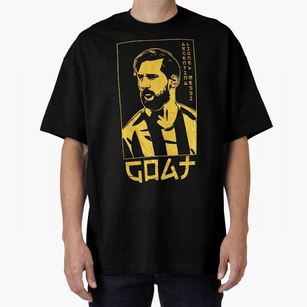 Lionel Messi Golden Style Portrait art illustration Premium T-Shirt Bring Supporter Culture to Match Day Hype around FIFA World Cup 2026 USA Canada Mexico, CR7 and Messi, France and Portugal, Stadium Chants, National Pride, Trophy Dreams and