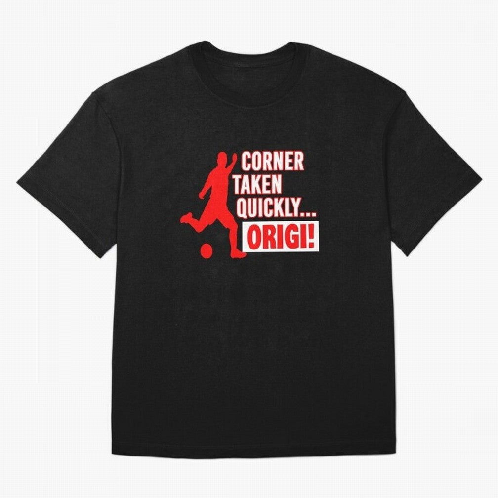 Corner Taken Quickly Origi (Red) Essential T-Shirt Bring Retro Soccer Energy to the FIFA World Cup 2026 USA Canada Mexico Journey through Messi, CR7 and Mbappe Highlights, Portugal, Spain and Germany Pride, Stadium Memories, Football Loyalty,