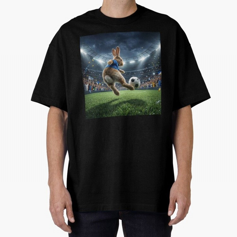 Rabbit Is Veritable Messi on the Soccer Pitch Oversized T-Shirt Join the Countdown to FIFA World Cup 2026 Group Stage Spirit, with Brazil, Messi, Neymar and Mbappe, Retro Football Energy, Iconic Rivalries, Trophy Chase Drama and Stadium Atmosphere;