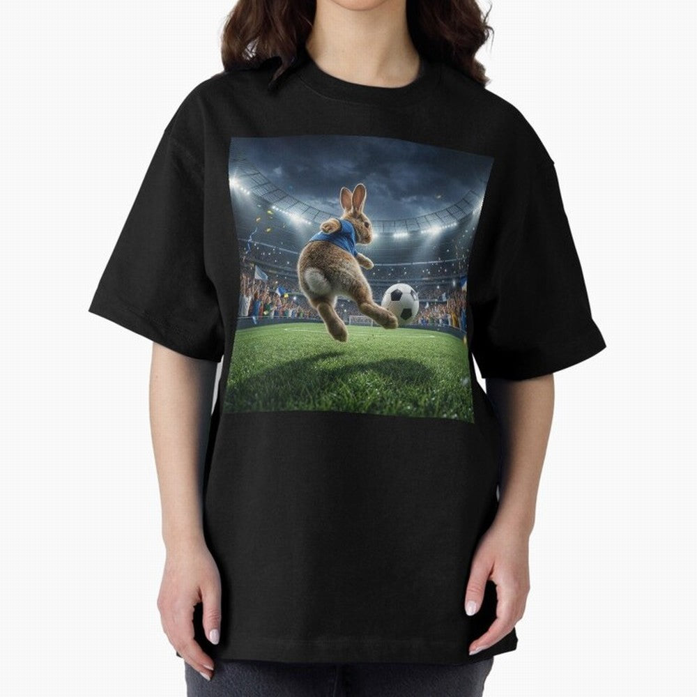 Rabbit Is Veritable Messi on the Soccer Pitch Oversized T-Shirt Join the Countdown to FIFA World Cup 2026 Group Stage Spirit, with Brazil, Messi, Neymar and Mbappe, Retro Football Energy, Iconic Rivalries, Trophy Chase Drama and Stadium Atmosphere;