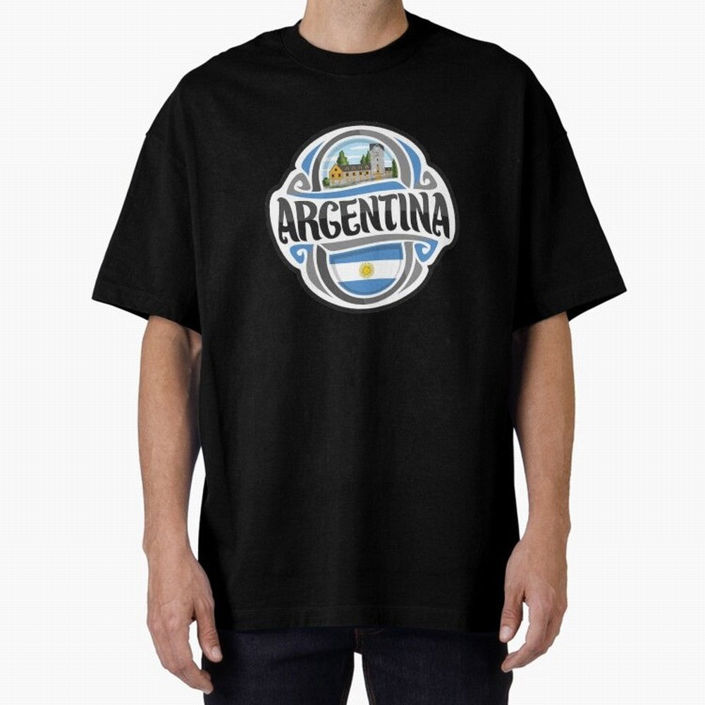 Decorative Argentina Logo Oversized T-Shirt Enjoy the Biggest Football Party of Global Football Passion for FIFA World Cup 2026 Group Stage, Celebrating CR7 and Messi, Argentina, France and Brazil, Classic Soccer Heritage, Championship Pressure,