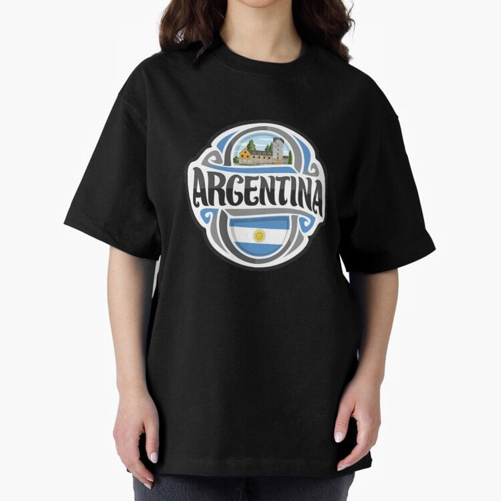 Decorative Argentina Logo Oversized T-Shirt Enjoy the Biggest Football Party of Global Football Passion for FIFA World Cup 2026 Group Stage, Celebrating CR7 and Messi, Argentina, France and Brazil, Classic Soccer Heritage, Championship Pressure,